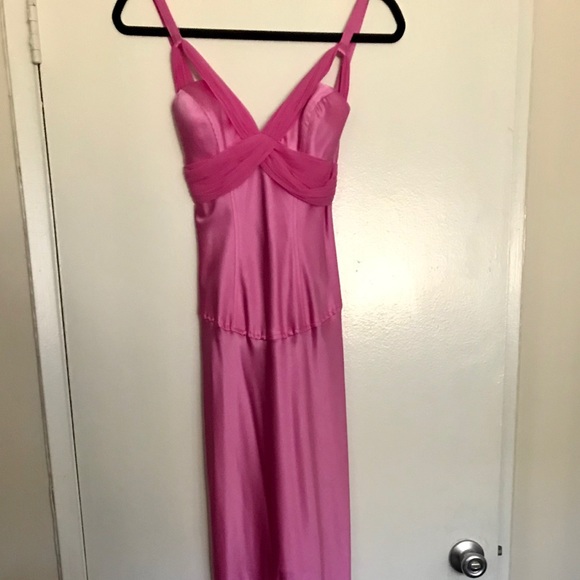 Long floor-length Evening Gown. Satin & Chiffon. - Picture 5 of 9